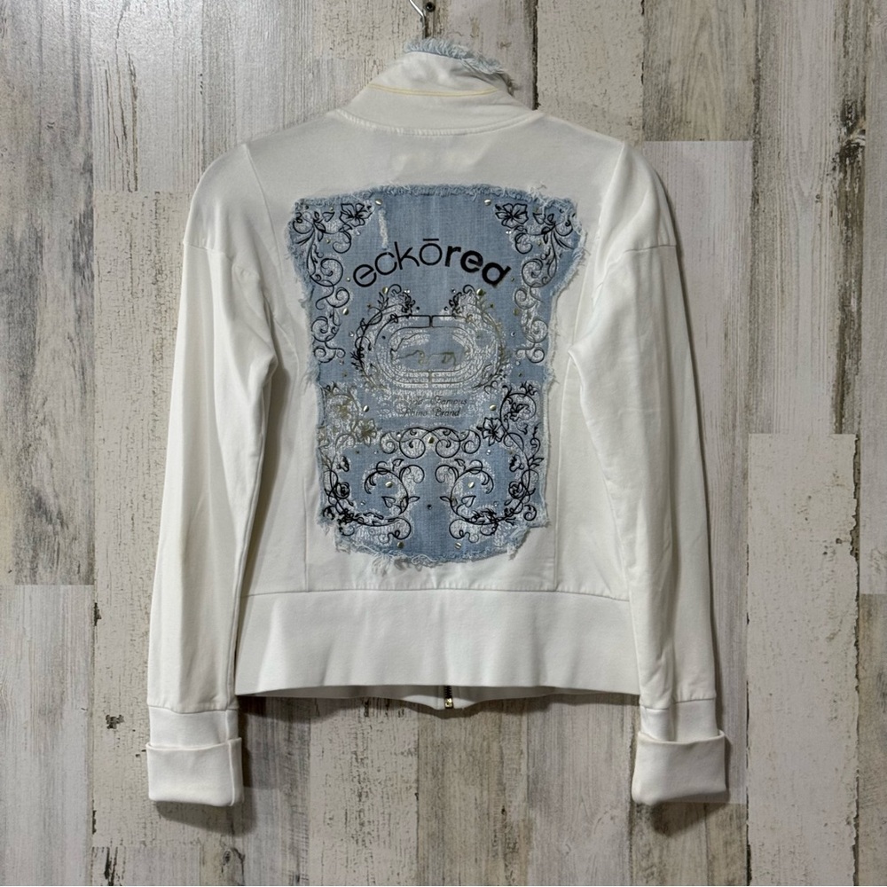 Ecko Unlimited Vintage Women's White and Blue Jean Jacket
